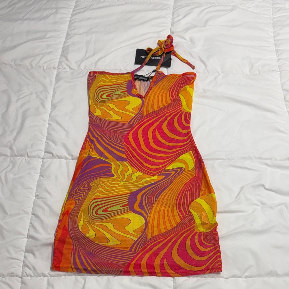 PrettyLittleThing Swirl Print Mini Sheer Dress - Orange, Pink, Purple